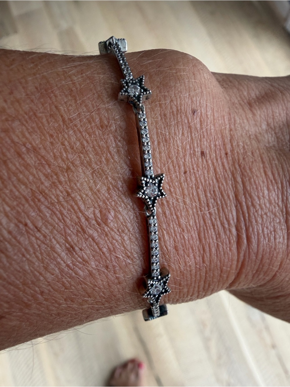 Pandora Sterling Silver Star Link Bracelet - White Crystal Accent 7”